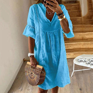 Pure Color Crocheted Casual Dress