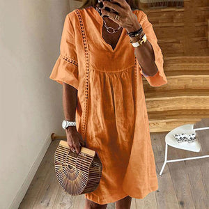 Pure Color Crocheted Casual Dress