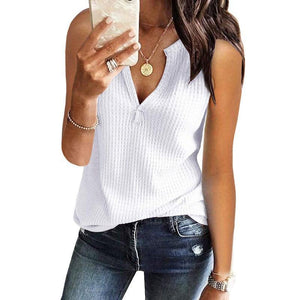 V Neck Sleeveless Plain Casual T-Shirts