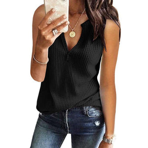 V Neck Sleeveless Plain Casual T-Shirts