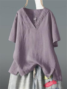 Fashion V-Neck Irregular Loose Solid Color T-Shirts