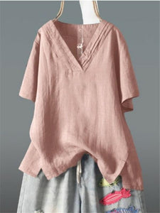 Fashion V-Neck Irregular Loose Solid Color T-Shirts