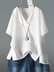 Fashion V-Neck Irregular Loose Solid Color T-Shirts