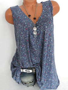 V Neck  Loose Fitting  Printed Sleeveless T-Shirts