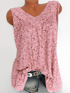 V Neck  Loose Fitting  Printed Sleeveless T-Shirts