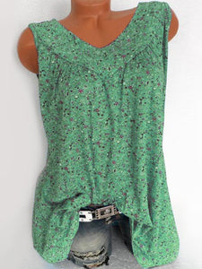 V Neck  Loose Fitting  Printed Sleeveless T-Shirts