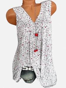 V Neck  Loose Fitting  Printed Sleeveless T-Shirts