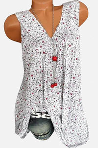 V Neck  Loose Fitting  Printed Sleeveless T-Shirts