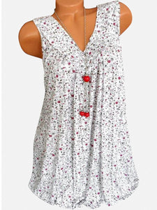 V Neck  Loose Fitting  Printed Sleeveless T-Shirts