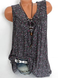 V Neck  Loose Fitting  Printed Sleeveless T-Shirts