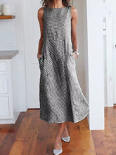 Load image into Gallery viewer, Linen Round Neck  Striped Maxi Dress