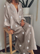 Load image into Gallery viewer, Casual V Neck Long Sleeve Pleated Polka Dot Splicing Dress