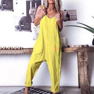 Commuting V Neck Sleeveless Off-Shoulder Bare Back Pure Colour Jumpsuit