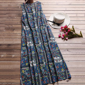 Bohemian Style Digital Print Long Sleeveless Dress