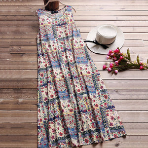 Bohemian Style Digital Print Long Sleeveless Dress