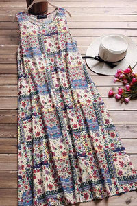 Bohemian Style Digital Print Long Sleeveless Dress