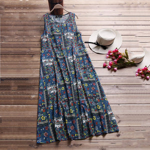 Bohemian Style Digital Print Long Sleeveless Dress