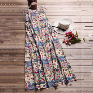 Bohemian Style Digital Print Long Sleeveless Dress