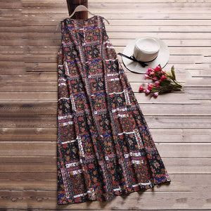 Bohemian Style Digital Print Long Sleeveless Dress