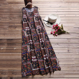 Bohemian Style Digital Print Long Sleeveless Dress