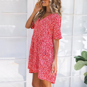 2019 Summer Print Leopard V-Neck Button Pocket Dress