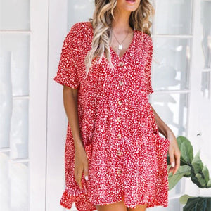 2019 Summer Print Leopard V-Neck Button Pocket Dress