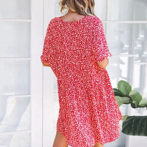 2019 Summer Print Leopard V-Neck Button Pocket Dress