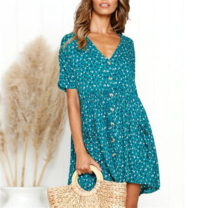 2019 Summer Print Leopard V-Neck Button Pocket Dress