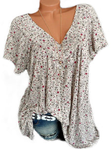 V Neck  Loose Floral Printed Blouse