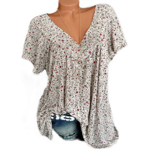 V Neck  Loose Floral Printed Blouse