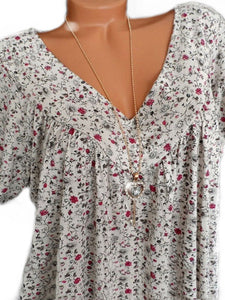 V Neck  Loose Floral Printed Blouse