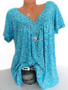 V Neck  Loose Floral Printed Blouse