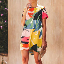 Load image into Gallery viewer, Summer Round Neck Printed Short Sleeves Shift Dress