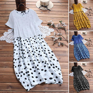 A Casual Round Collar Dot Print Dress