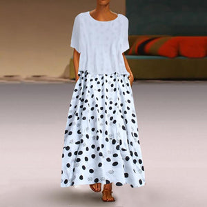 A Casual Round Collar Dot Print Dress