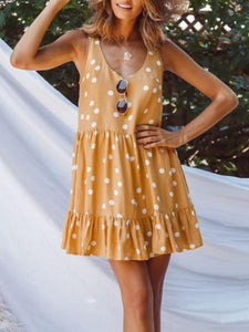 Summer Polka-Dot V-Neck Sleeveless Loose Waist Mini Dress