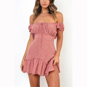 Summer Off Shoulder Polka Dot Printed Falbala Dress