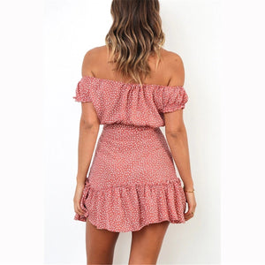 Summer Off Shoulder Polka Dot Printed Falbala Dress