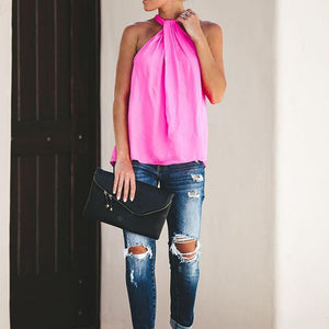 Sexy Solid Color Sleeveless Casual T-Shirt