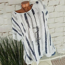 Load image into Gallery viewer, Round Neck Glitter Loose Fitting Striped Blouses