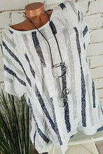 Load image into Gallery viewer, Round Neck Glitter Loose Fitting Striped Blouses