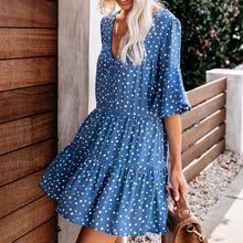 Load image into Gallery viewer, Summer Deep V-Neck Polka Dot Printed Wrinkle Dress