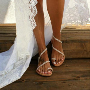 Fashion Vintage Pearl Toe Flat   Sandals