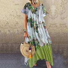Load image into Gallery viewer, Round Neck  Asymmetric Hem  Floral Printed Maxi Dress
