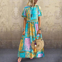 Load image into Gallery viewer, Commuting Round Neck Short Sleeve Pressure Plait Printed Colour  Dress