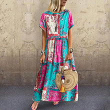 Load image into Gallery viewer, Commuting Round Neck Short Sleeve Pressure Plait Printed Colour  Dress