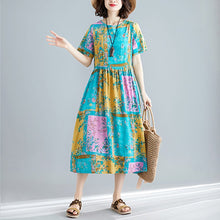 Load image into Gallery viewer, Commuting Round Neck Short Sleeve Pressure Plait Printed Colour  Dress