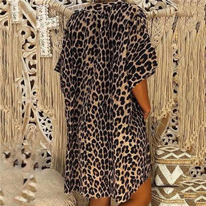 Sexy Leopard Print Long Sleeve Irregular T Shirt