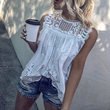 Load image into Gallery viewer, Casual Lace Round Neck Sleeveless Hollow Out See-Through Elastic Tops