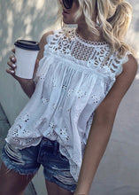 Load image into Gallery viewer, Casual Lace Round Neck Sleeveless Hollow Out See-Through Elastic Tops